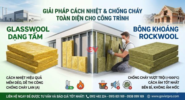 So sánh bông thủy tinh Glasswool dạng tấm và bông khoáng Rockwool trong giải pháp cách nhiệt chống cháy công trình