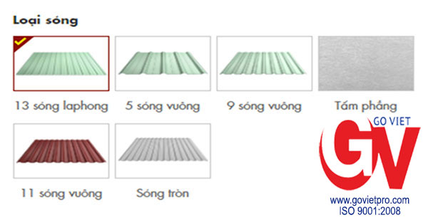 Các loại sóng tôn kẽm Hoa Sen.