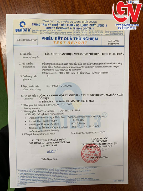 ván chống cháy Kết quả thử nghiệm khả năng chống cháy của sản phẩm