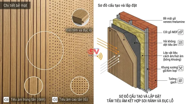 Cấu tạo bề mặt tấm gỗ tiêu âm ốp tường
