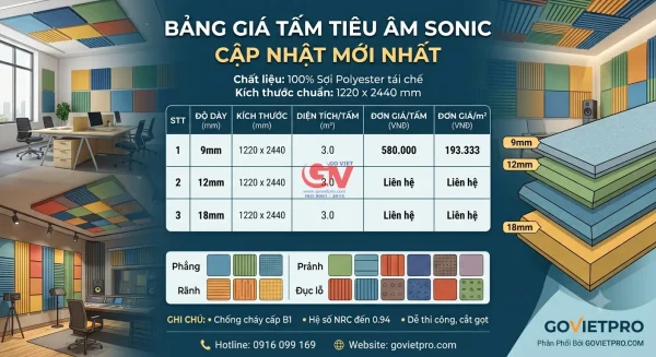 	Bảng giá tấm tiêu âm sonic cập nhật mới nhất 2026 theo độ dày 9-18mm