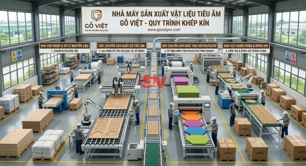 nhà máy sản xuất vật liệu tiêu âm Gỗ Việt quy trình khép kín chuẩn ISO