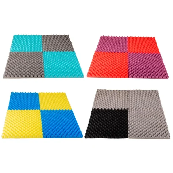 Các mẫu foam tiêu âm dạng trứng nhiều màu sắc dùng để giảm phản xạ âm thanh trong phòng thu Podcast cá nhân