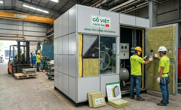 Gỗ Việt đơn vị thiết kế thi công phòng cách âm máy nén khí nhà xưởng chuyên nghiệp