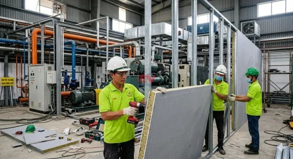 Top Giải Pháp Chống Ồn Cho Nhà Xưởng Sản Xuất | Gỗ Việt 4 Thi công lắp đặt vách panel cách âm Rockwool cho nhà xưởng