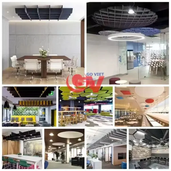 Trang Trí Văn Phòng Bằng Tấm Polyester Fiber: Đẹp Modern, Tiêu Âm Hiệu Quả 1 Mẫu trang trí văn phòng làm việc bằng tấm Polyester Fiber tiêu âm dạng trần và vách