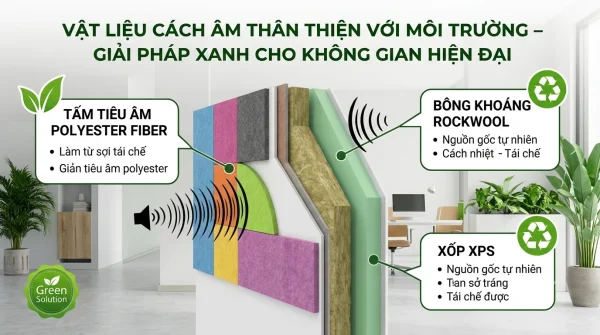Vật liệu cách âm thân thiện với môi trường: tấm tiêu âm polyester fiber, bông khoáng và vật liệu tái chế