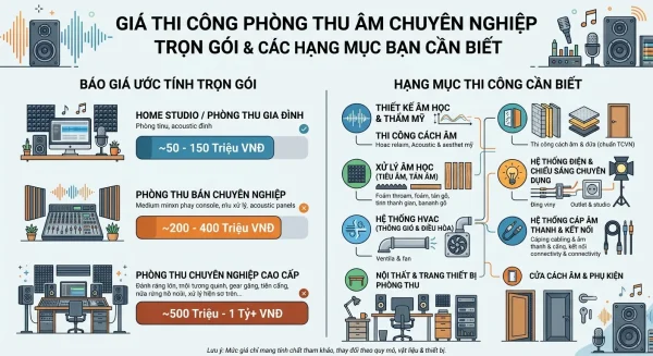 Giá thi công phòng thu âm trọn gói tham khảo theo quy mô và hạng mục