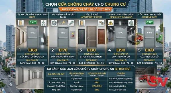 Bảng hướng dẫn chi tiết cách chọn cửa chống cháy chuẩn xác cho các vị trí trong chung cư
