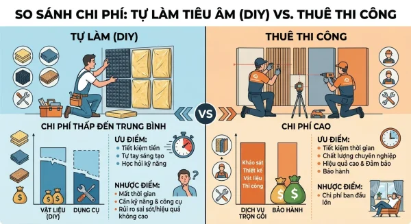 Tự Làm Tiêu Âm DIY Hay Thuê Thi Công Chuyên Nghiệp? Cách Chọn Phù Hợp 3 So sánh các khoản chi phí khi tự làm tiêu âm DIY và thuê thi công