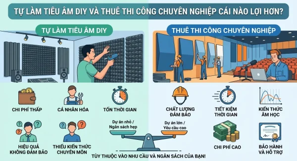 Tự Làm Tiêu Âm DIY Hay Thuê Thi Công Chuyên Nghiệp? Cách Chọn Phù Hợp 1 So sánh tự làm tiêu âm DIY và thuê thi công chuyên nghiệp
